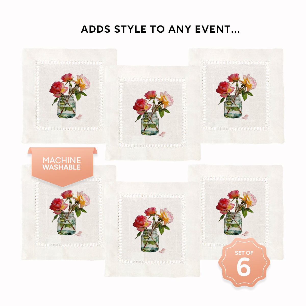 Vintage Rose Hemstitch Napkins