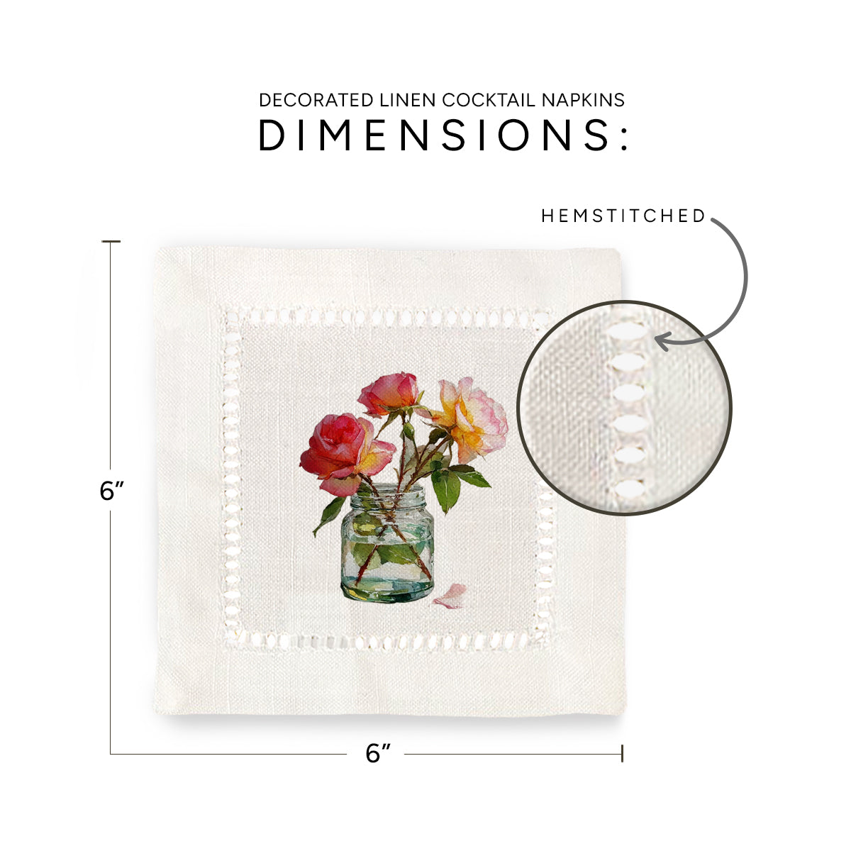 Vintage Rose Hemstitch Napkins