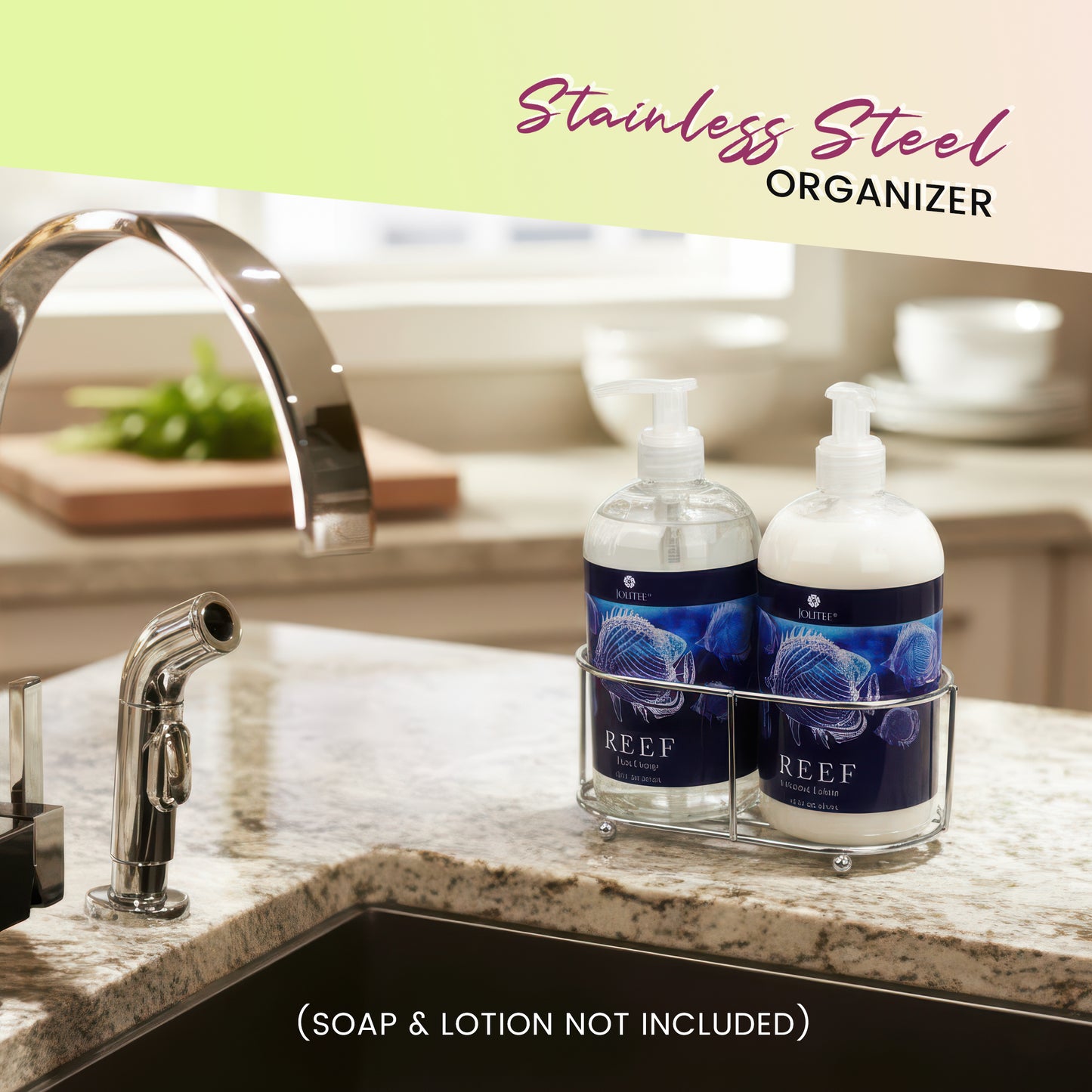 Jolitee Stainless Steel Caddy Compatible with 16 Ounce Soap and Lotion Bottles Collection Black
