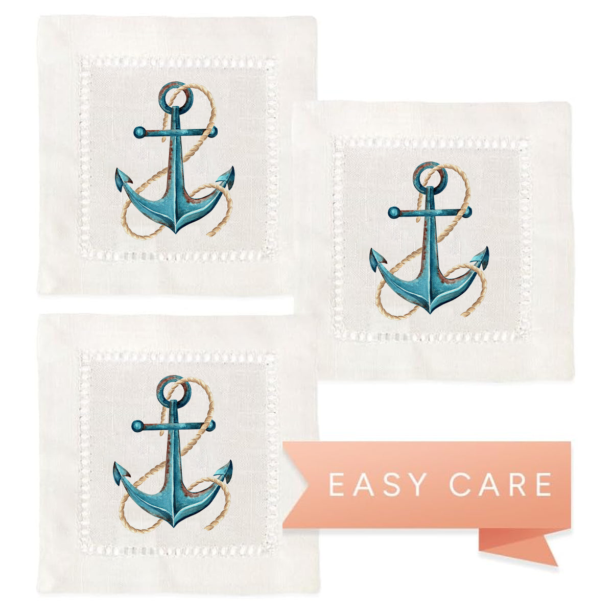 Watercolor Anchor Hemstitch Napkins