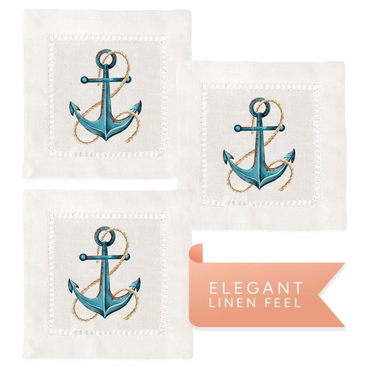 Watercolor Anchor Hemstitch Napkins