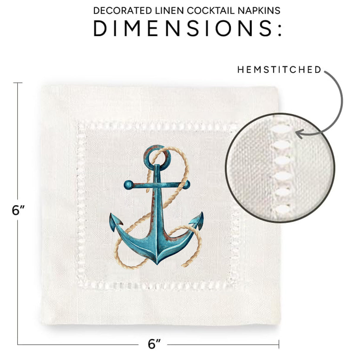 Watercolor Anchor Hemstitch Napkins