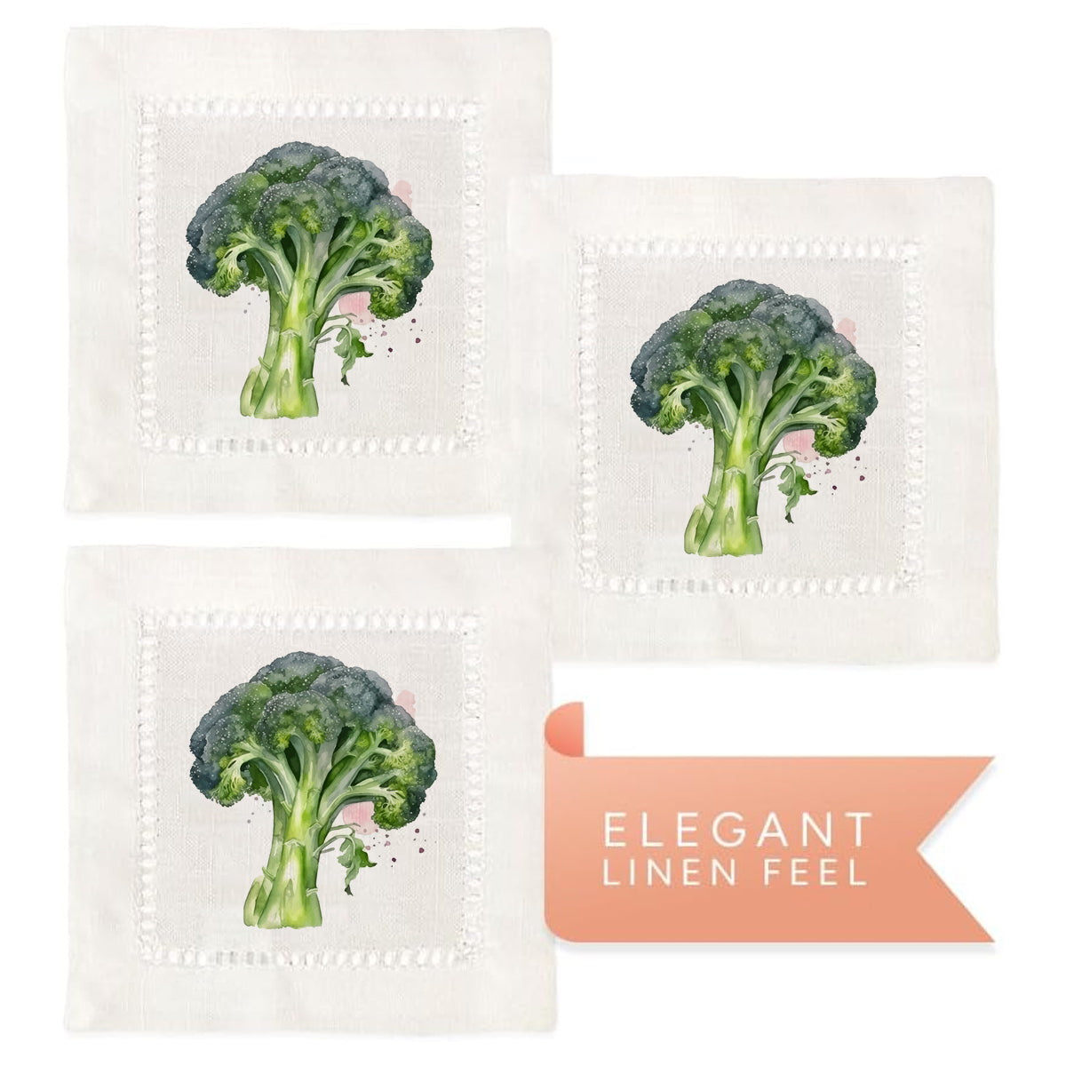 Watercolor Brocolli Hemstitch Napkins