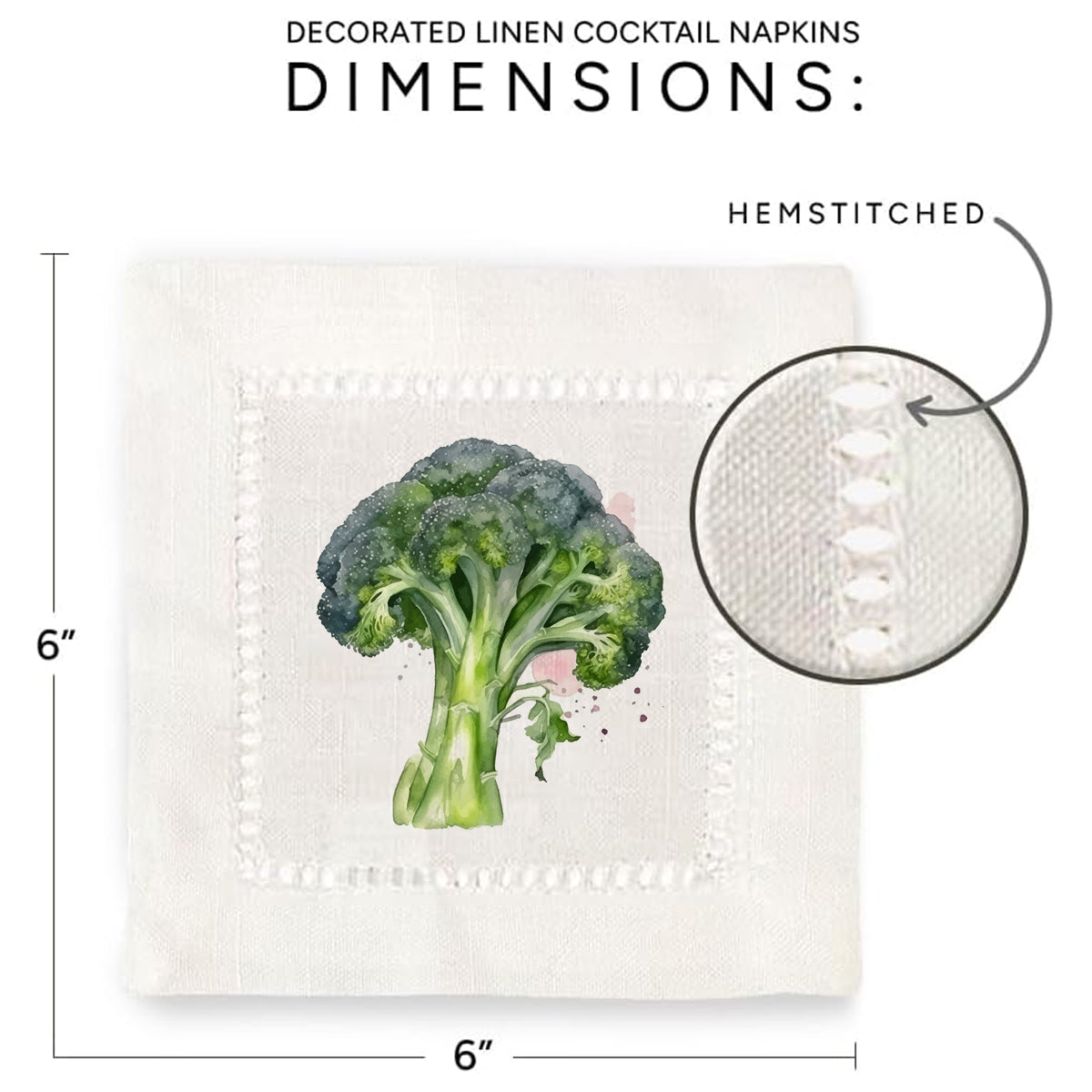 Watercolor Brocolli Hemstitch Napkins