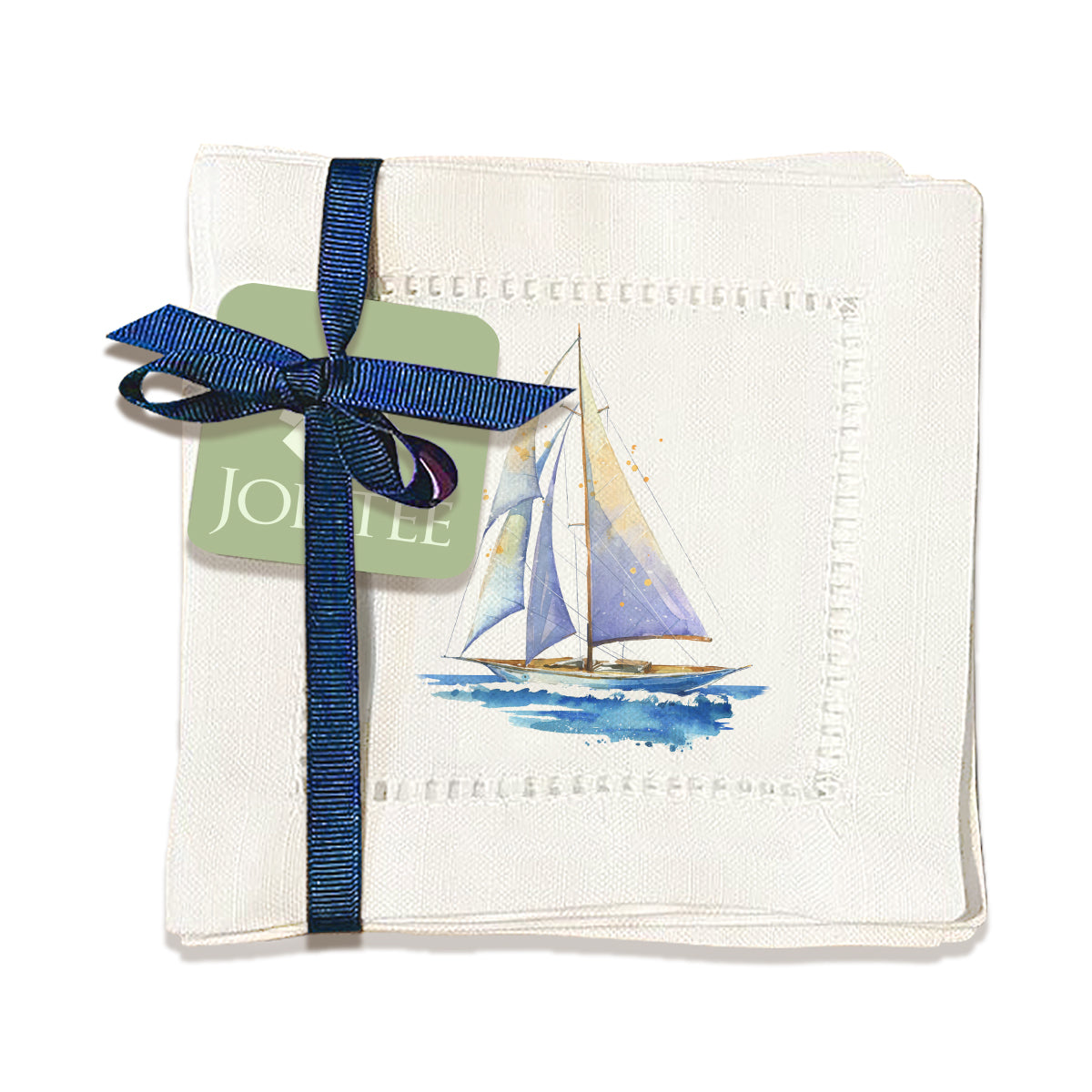 Watercolor Sailboat Hemstitch Napkins