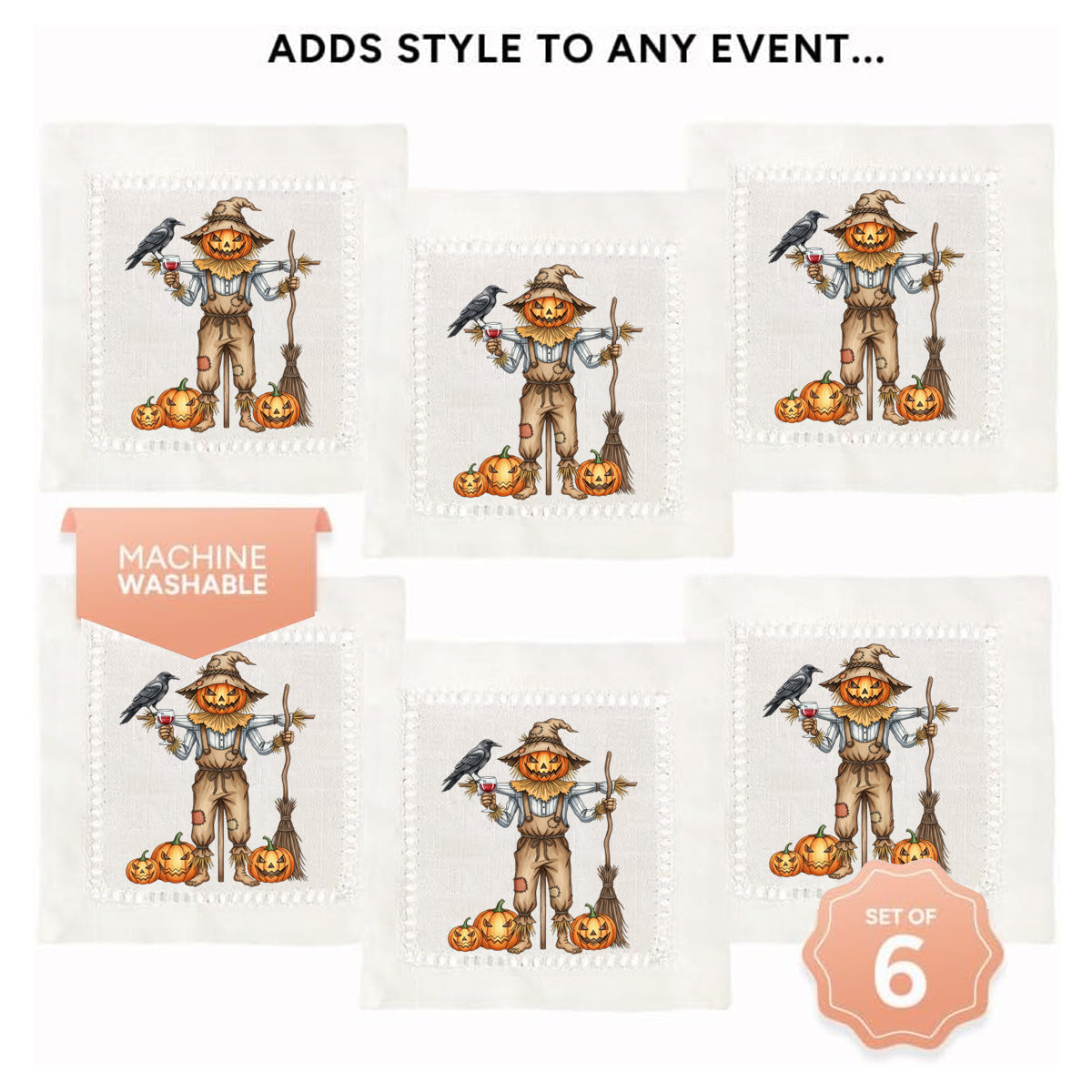 Watercolor Scarecrow Hemstitch Napkins