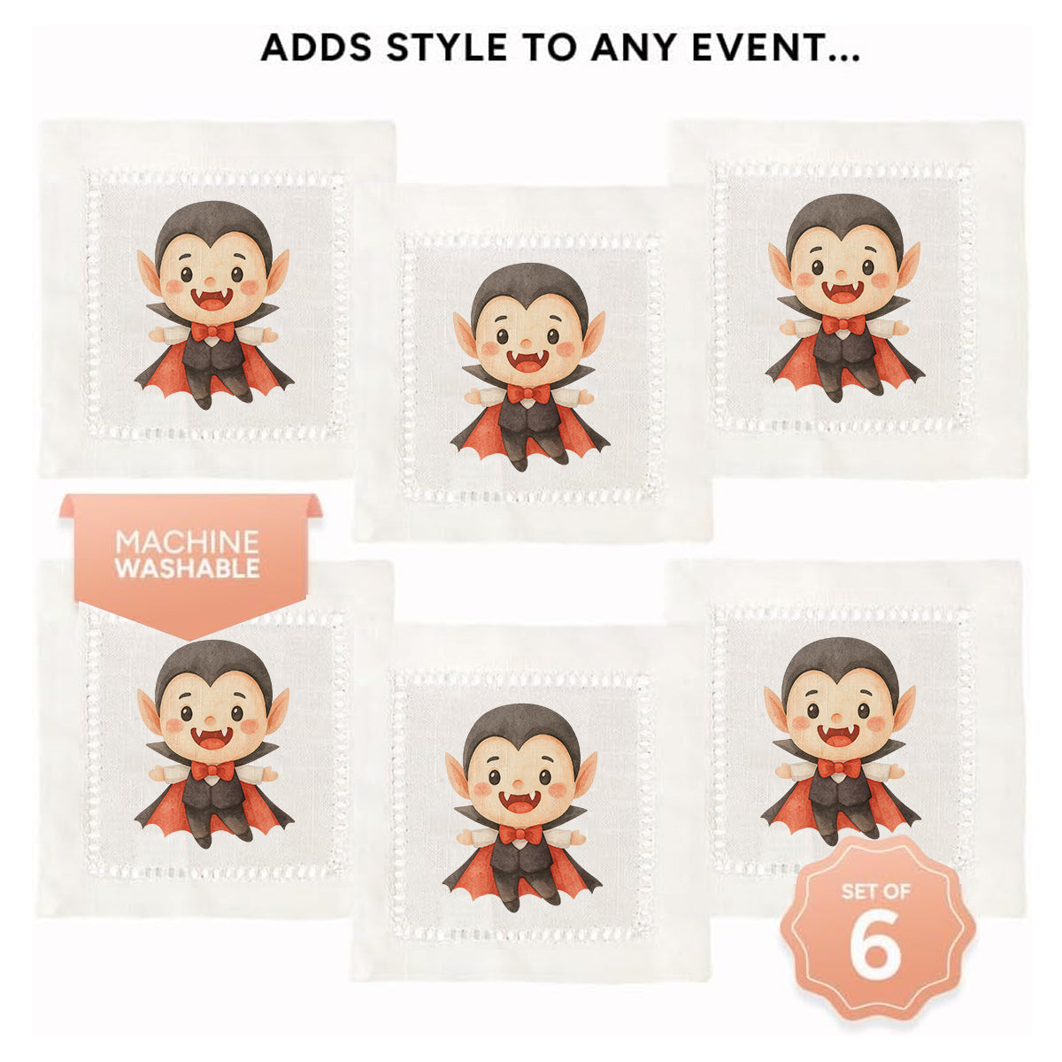 Watercolor Vampire Hemstitch Napkins