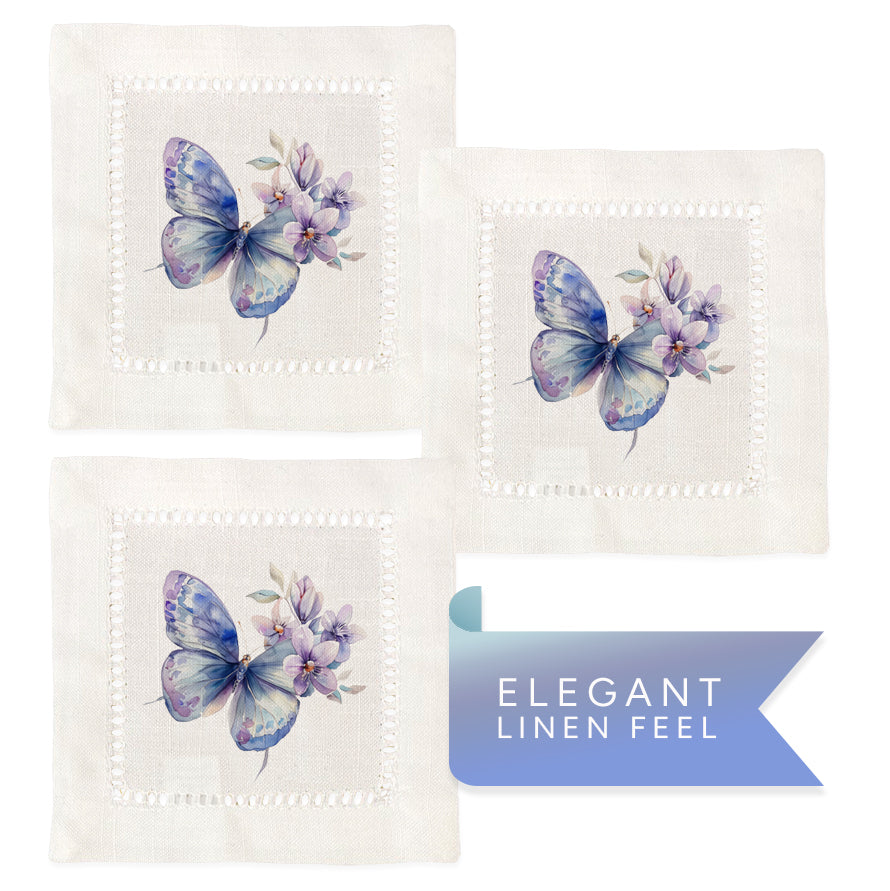Watercolor Butterfly Hemstitch Napkins