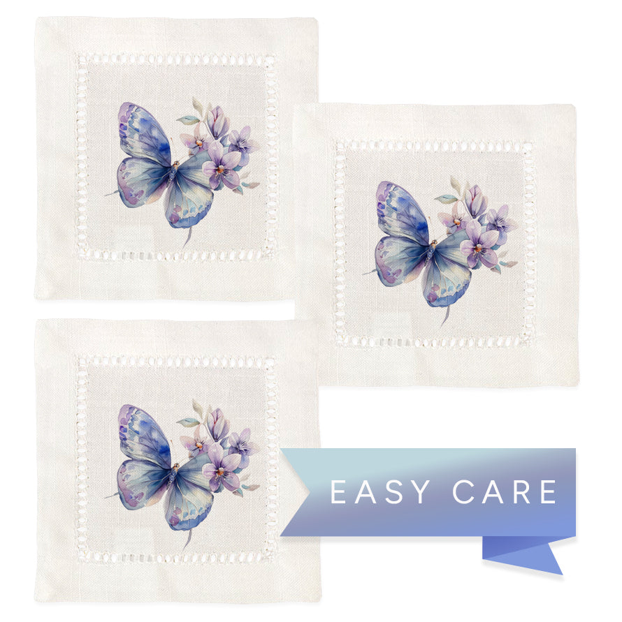 Watercolor Butterfly Hemstitch Napkins