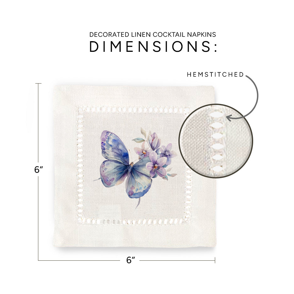 Watercolor Butterfly Hemstitch Napkins
