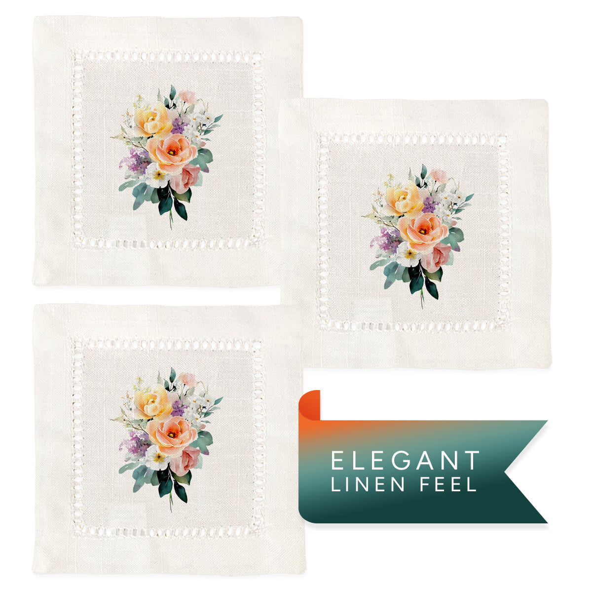 Watercolor Bouquet Hemstitch Napkins