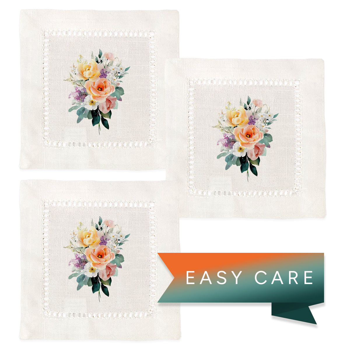Watercolor Bouquet Hemstitch Napkins