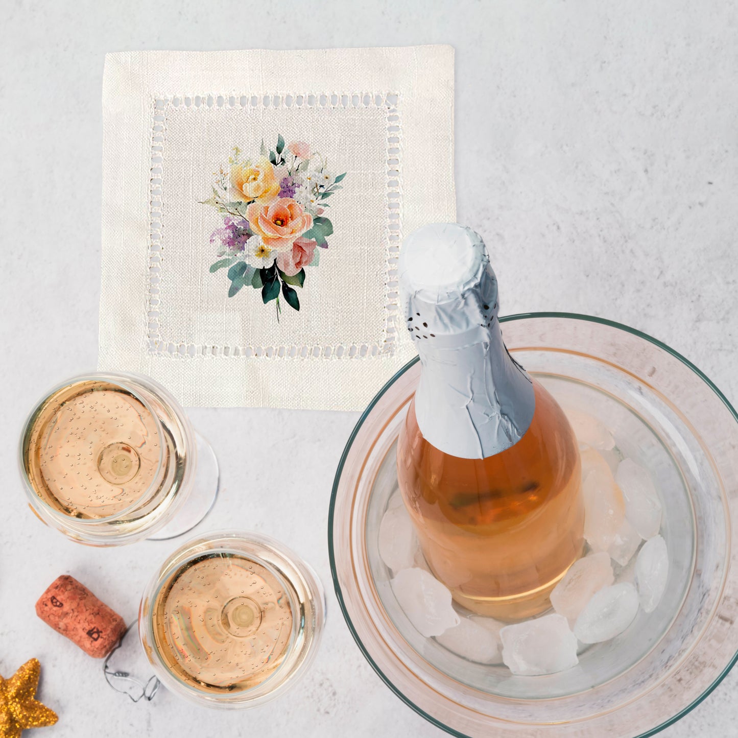 Watercolor Bouquet Hemstitch Napkins