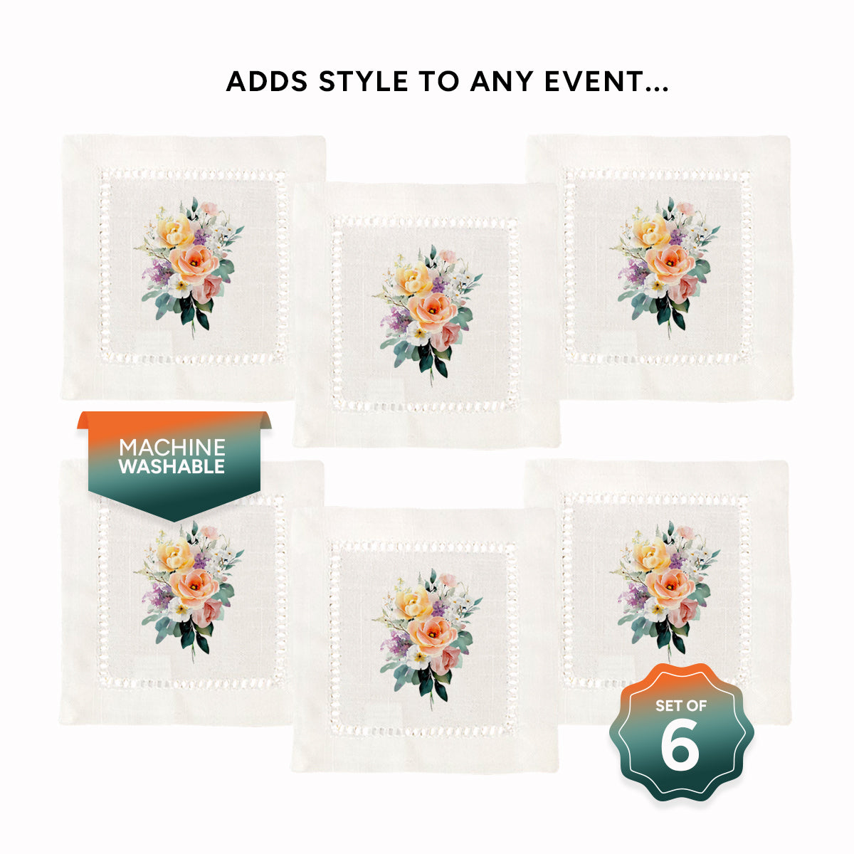 Watercolor Bouquet Hemstitch Napkins