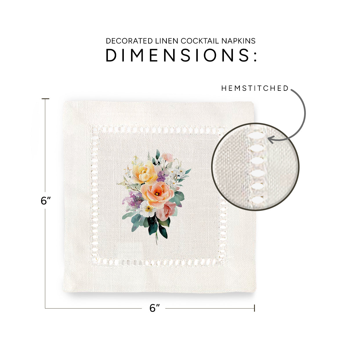 Watercolor Bouquet Hemstitch Napkins