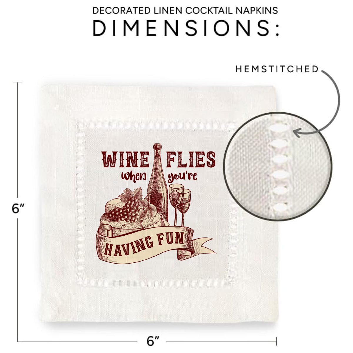 Wine Flies Hemstitch Napkins