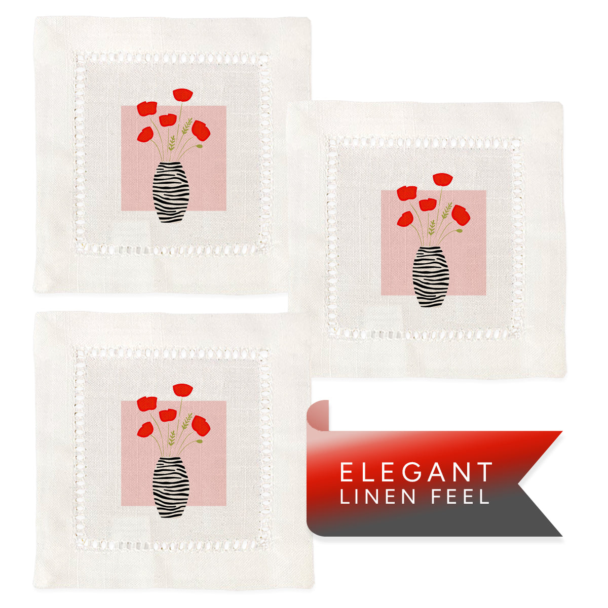 Zebra Vase Hemstitch Napkins