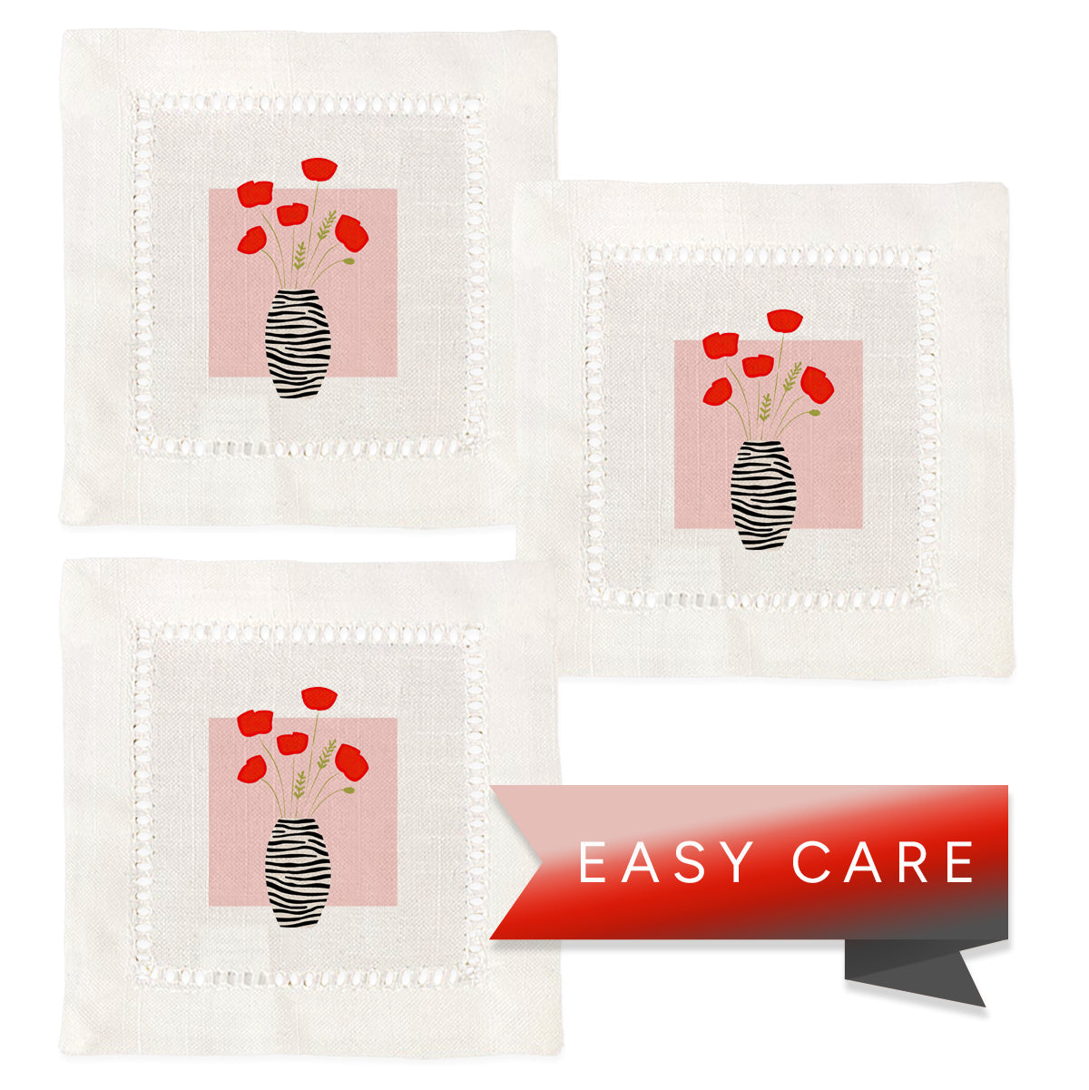Zebra Vase Hemstitch Napkins