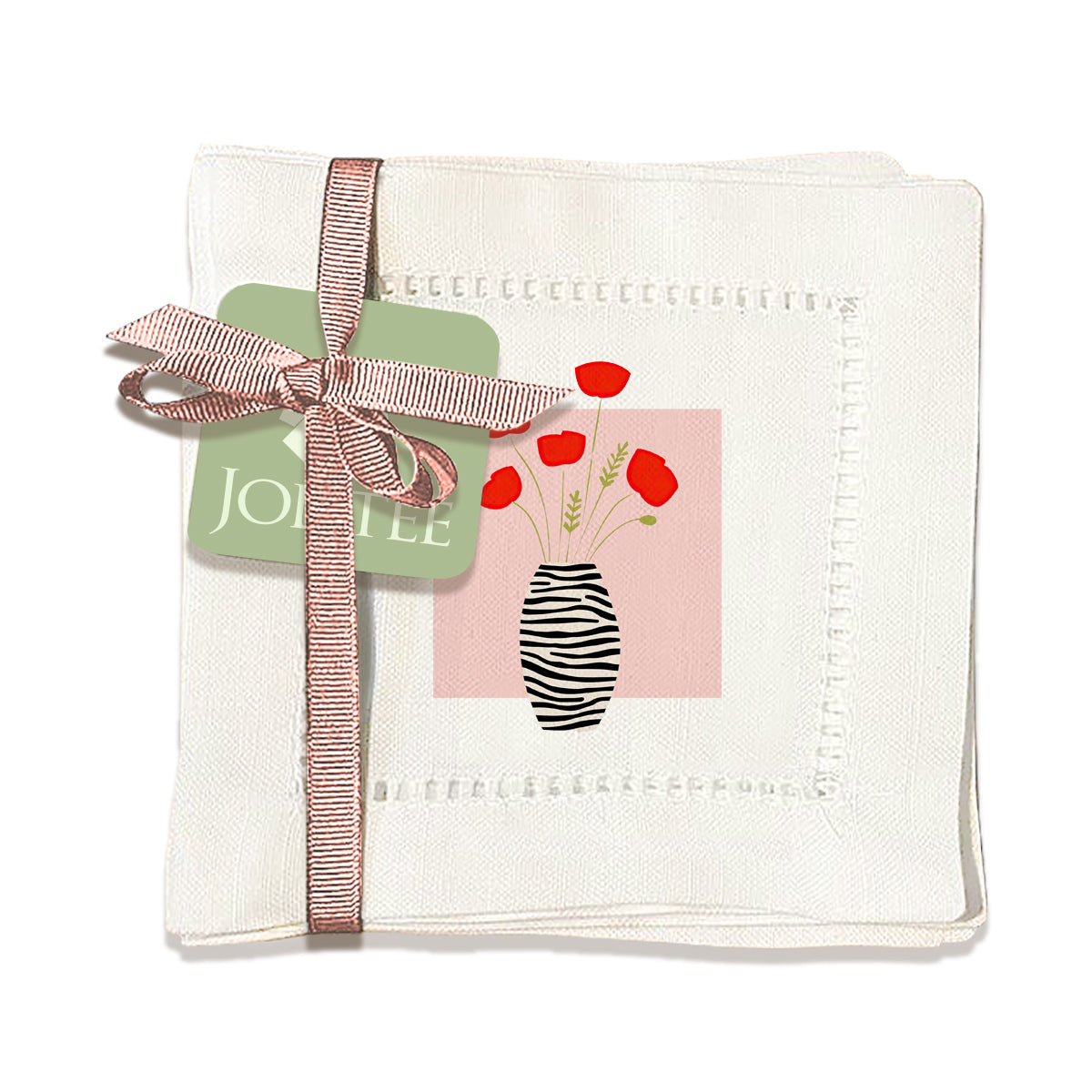 Zebra Vase Hemstitch Napkins