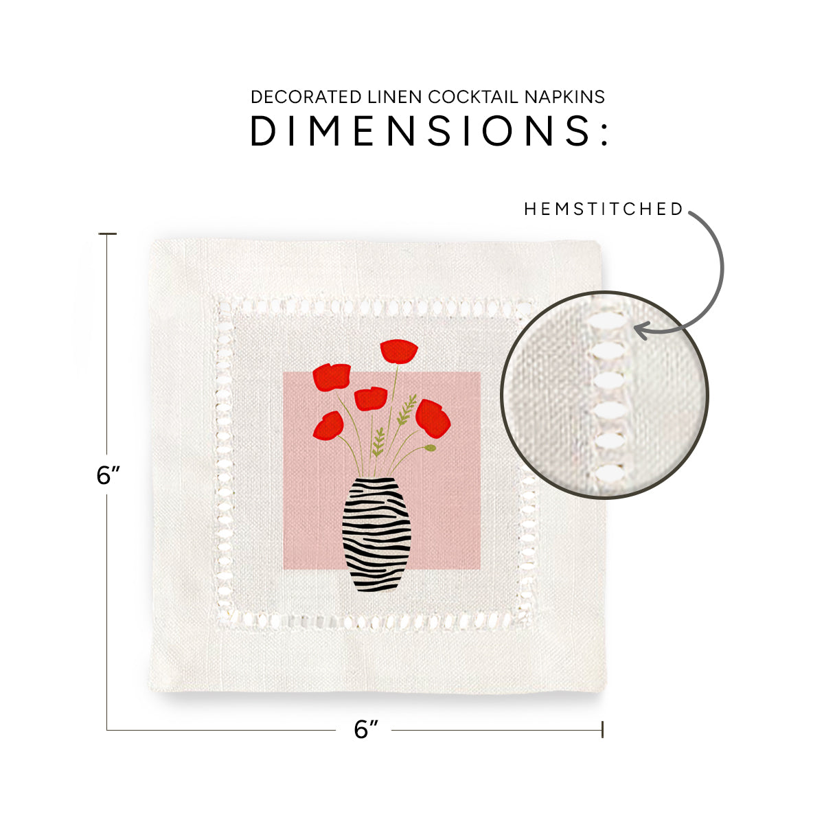 Zebra Vase Hemstitch Napkins