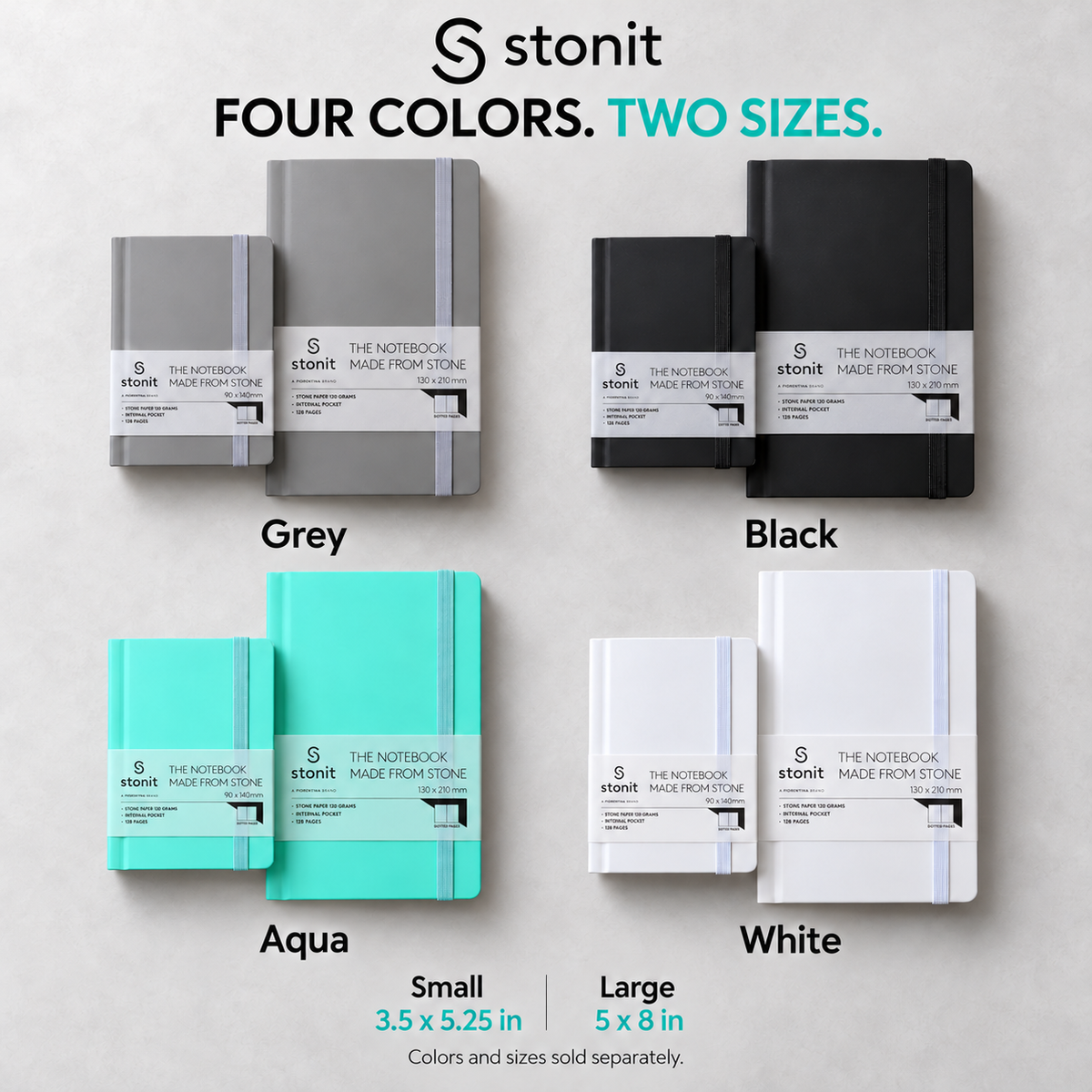 Stonit Stone Paper Notebook, Water-Resistant Dot Grid Journal, Hardcover with Elastic Closure, Silky-Smooth Tear-Resistant Pages, Black, 128 Pages, 5 x 8 Inches