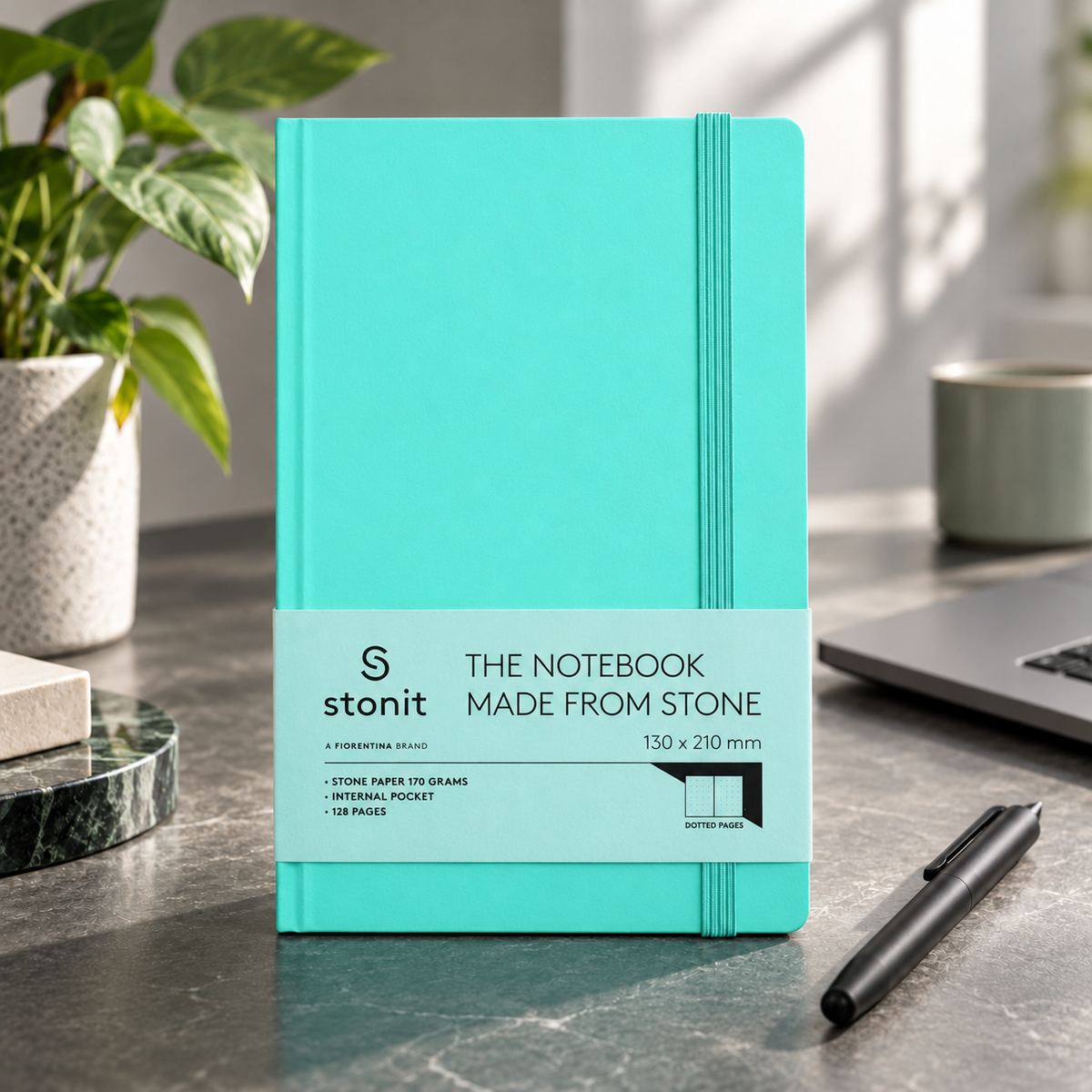 Stonit Stone Paper Notebook, Water-Resistant Dot Grid Journal, Hardcover with Elastic Closure, Silky-Smooth Tear-Resistant Pages, Aqua, 128 Pages, 5 x 8 Inches (Copy)