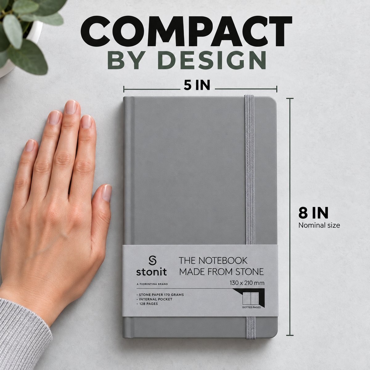 Stonit Stone Paper Notebook, Water-Resistant Dot Grid Journal, Hardcover with Elastic Closure, Silky-Smooth Tear-Resistant Pages, Grey, 128 Pages, 5 x 8 Inches (Copy) (Copy)