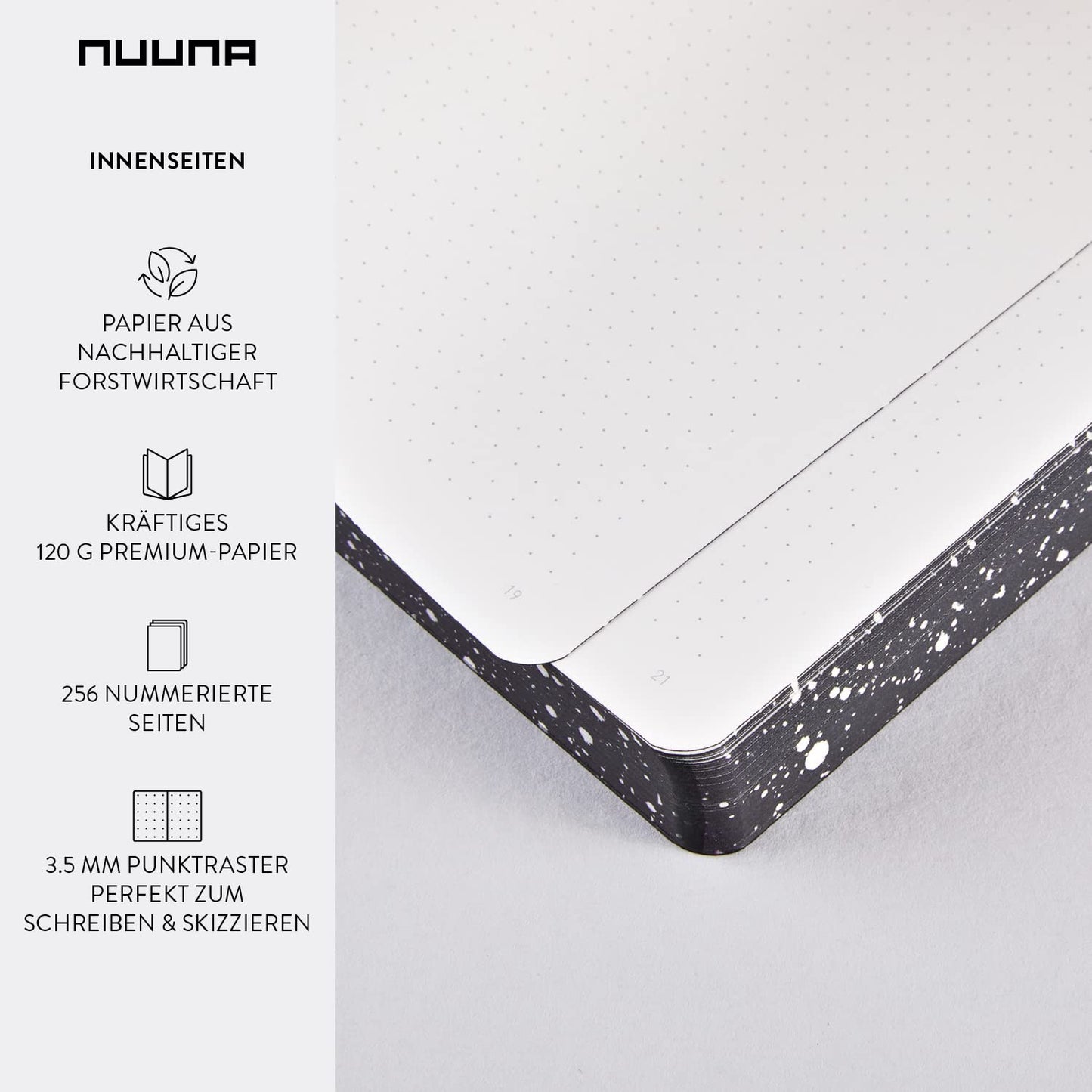 nuuna Graphic L Design Notebook – "Milky Way – Smooth Bonded Leather Coloured Edging, 256 Page Premium Paper DIN A5 Dot Grid Soft Cover – Black
