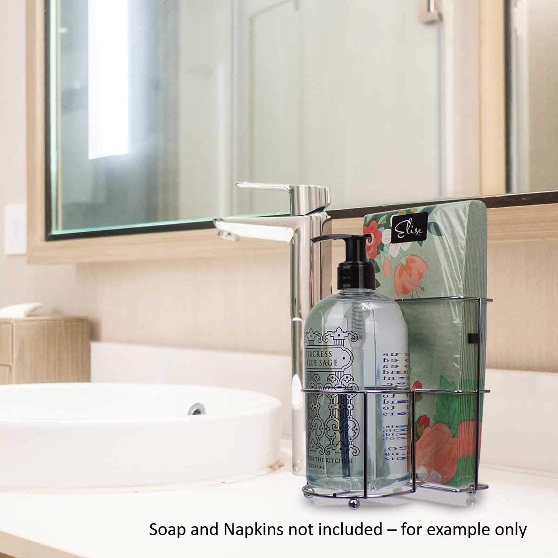 Jolitee Silver Stainless Steel Soap/Lotion and Napkin Caddy Compatible with 16 Ounce Soap or Lotion Bottles