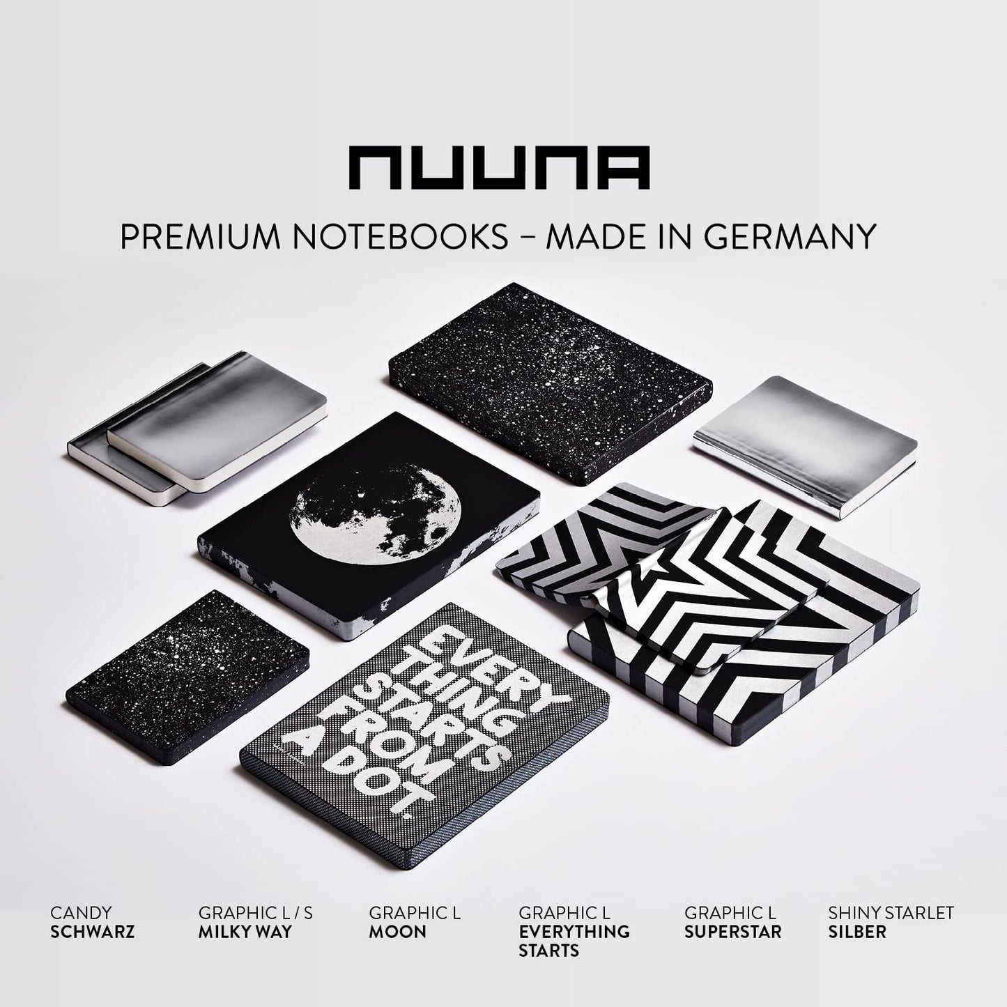 nuuna Graphic L Design Notebook – "Milky Way – Smooth Bonded Leather Coloured Edging, 256 Page Premium Paper DIN A5 Dot Grid Soft Cover – Black