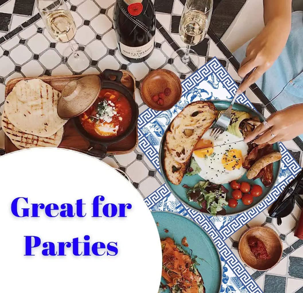 Blue and White Chinoiserie Paper Placemats Disposable Dining Paper Placemats Disposable 24pack One Time Use Placemats for Dining Table (Toile Pagoda)