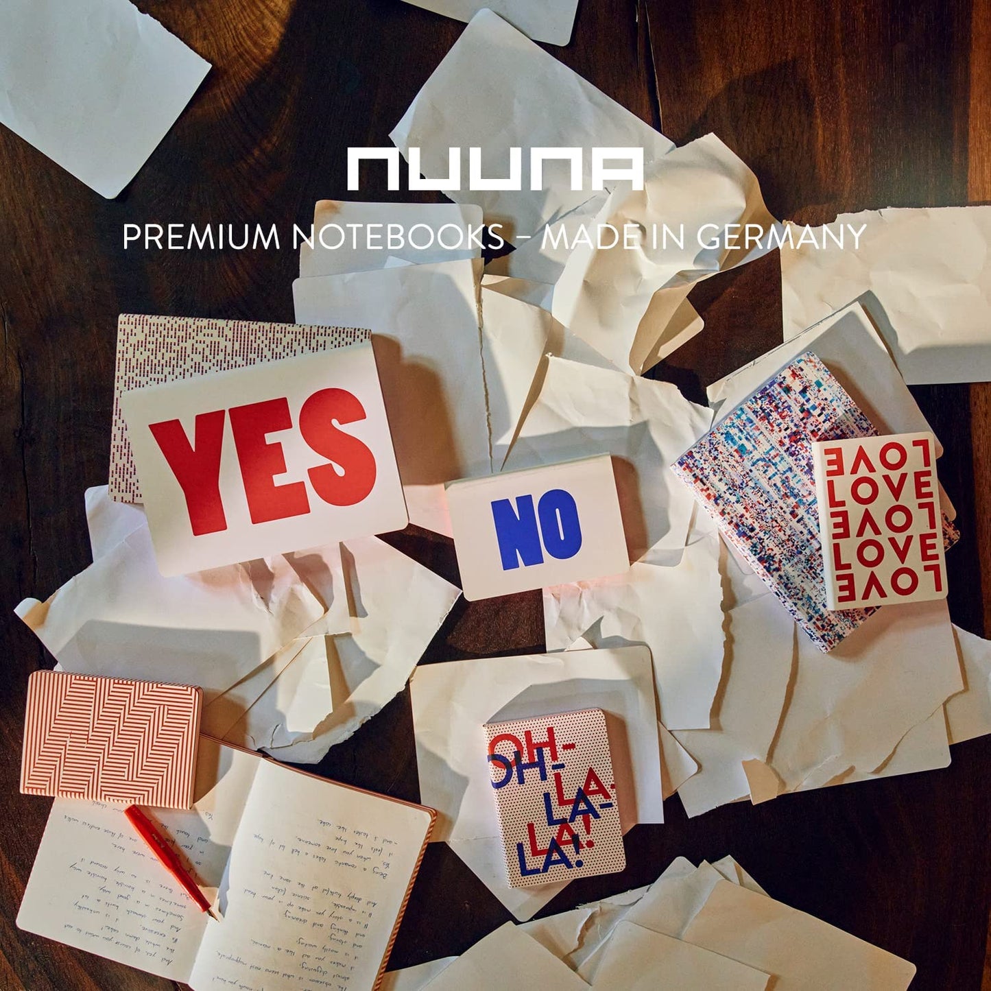 Nuuna Graphic L "Yes-No" Smooth Bonded Leather Notebook - Red, Blue/White