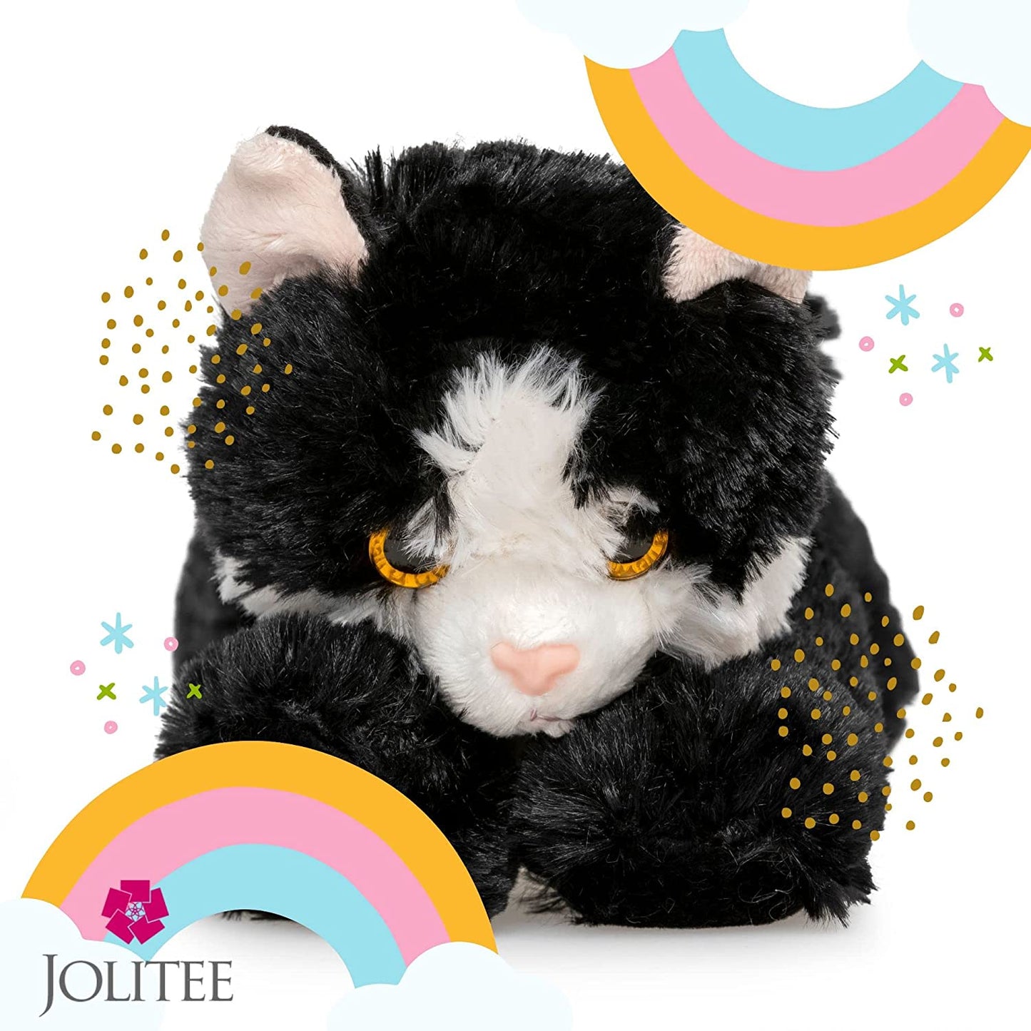 Jolitee Small Plush Black and White Cat Stuffed Animal Cat Tuxedo Cat Stuffed Animal Kitten 8 inch