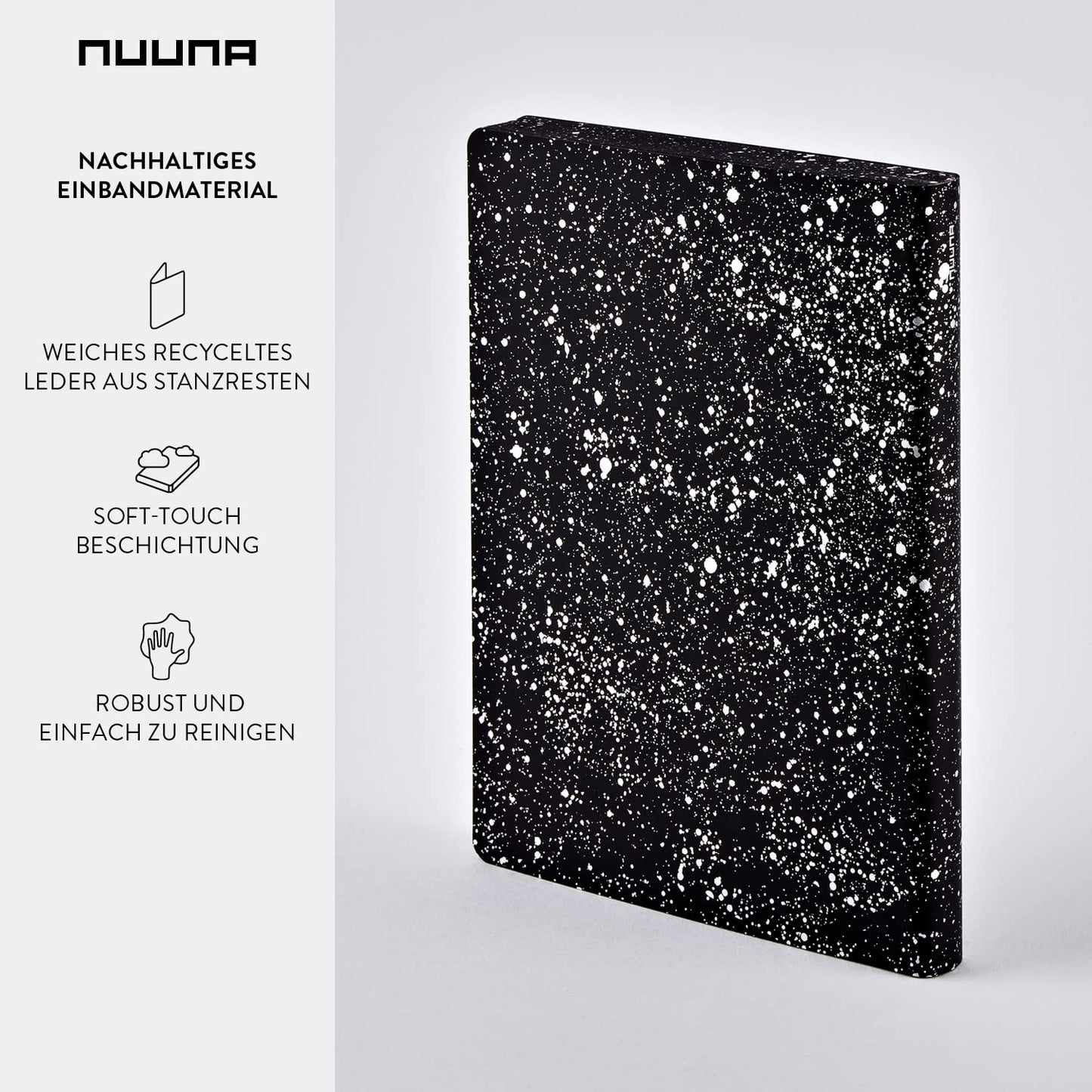 nuuna Graphic L Design Notebook – "Milky Way – Smooth Bonded Leather Coloured Edging, 256 Page Premium Paper DIN A5 Dot Grid Soft Cover – Black