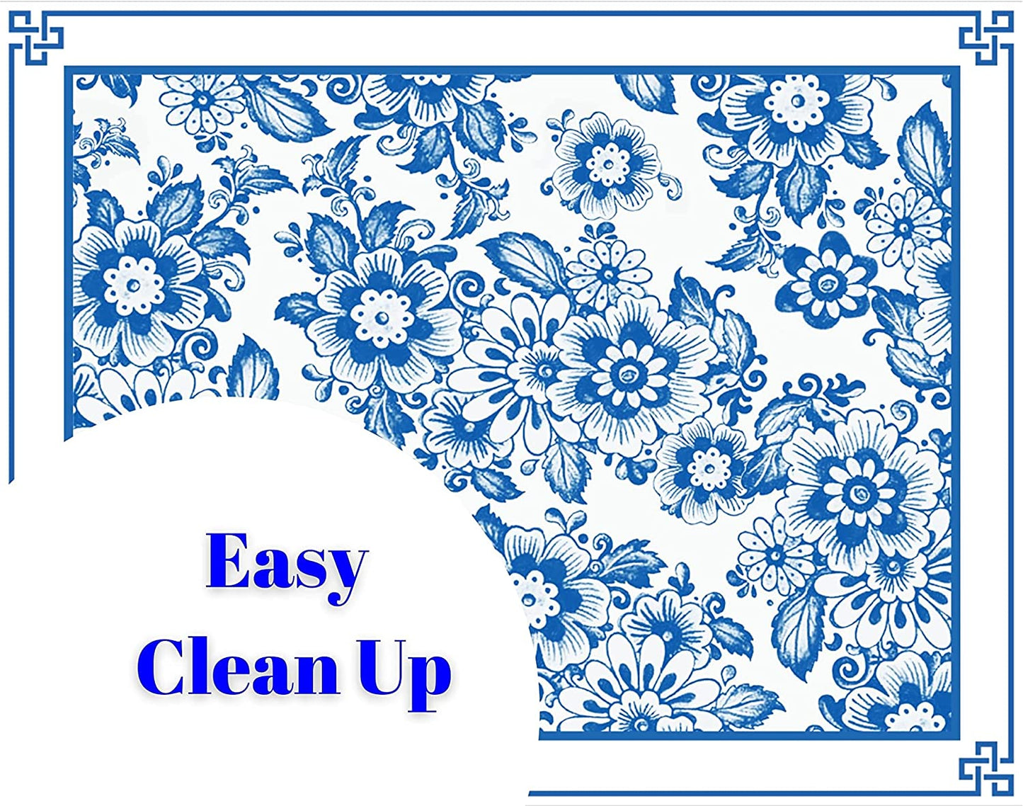Blue and White Chinoiserie Paper Placemats Disposable Dining Paper Placemats Disposable 24pack One Time Use Placemats for Dining Table (Floral)