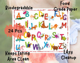 Alphabet Disposable Placemats Baby Placemat for Restaurant Dinner Table Mat, Placemats for Kids Placemats and Disposable Placemats for Toddlers Placemat, Tidy Travel Mat for Restaurant 24 pc 11" x 14"