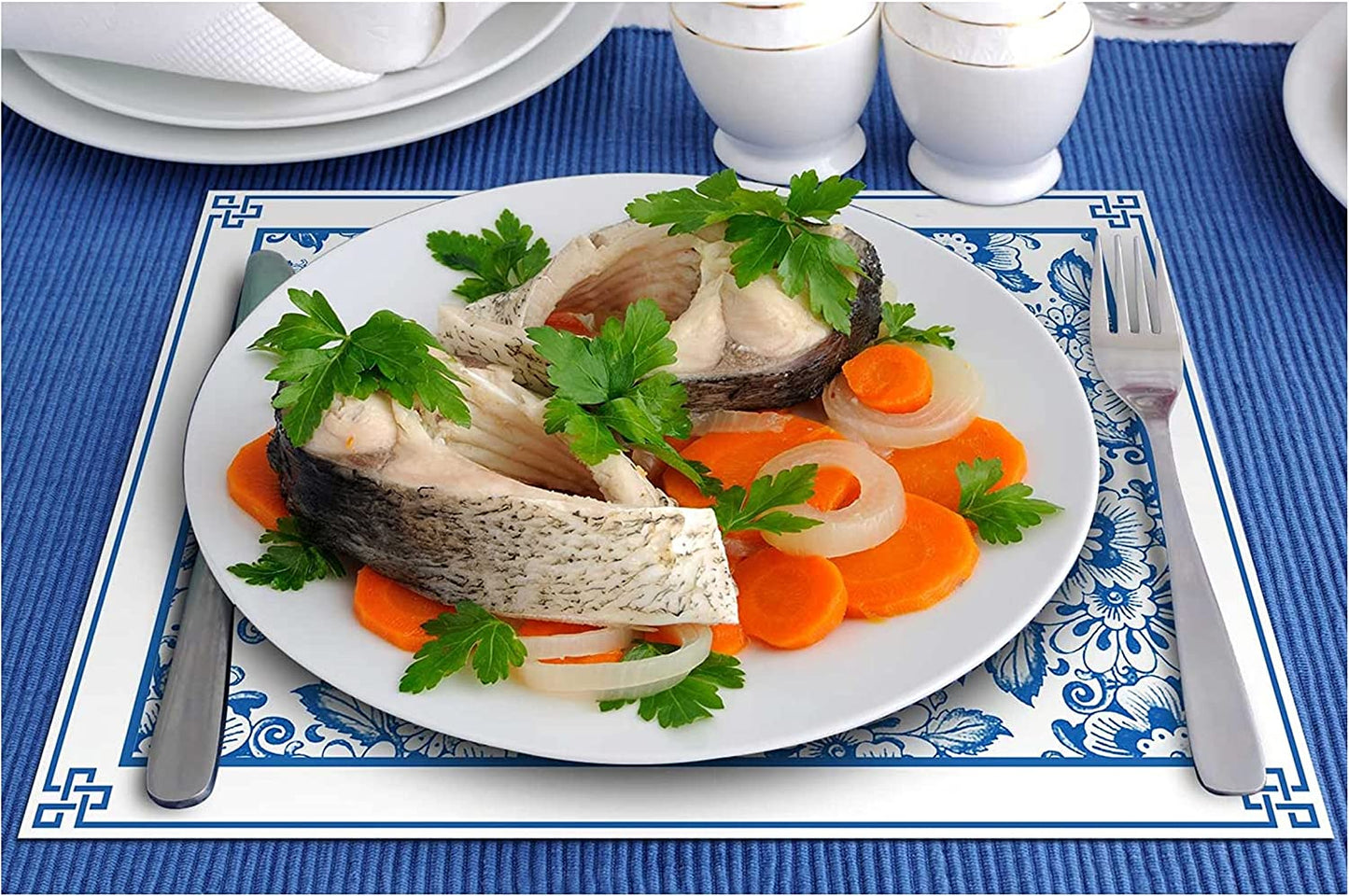 Blue and White Chinoiserie Paper Placemats Disposable Dining Paper Placemats Disposable 24pack One Time Use Placemats for Dining Table (Floral)