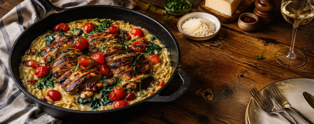 🍗 Garlic Butter Chicken Bites with Parmesan Orzo