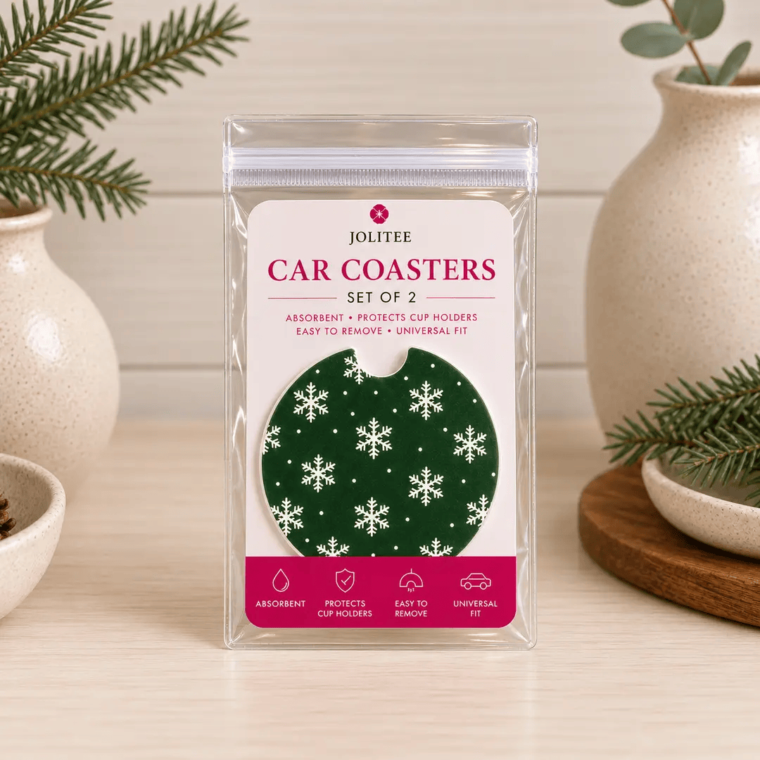 Jolitee Christmas Car Coasters, Absorbent Neoprene Cup Holder