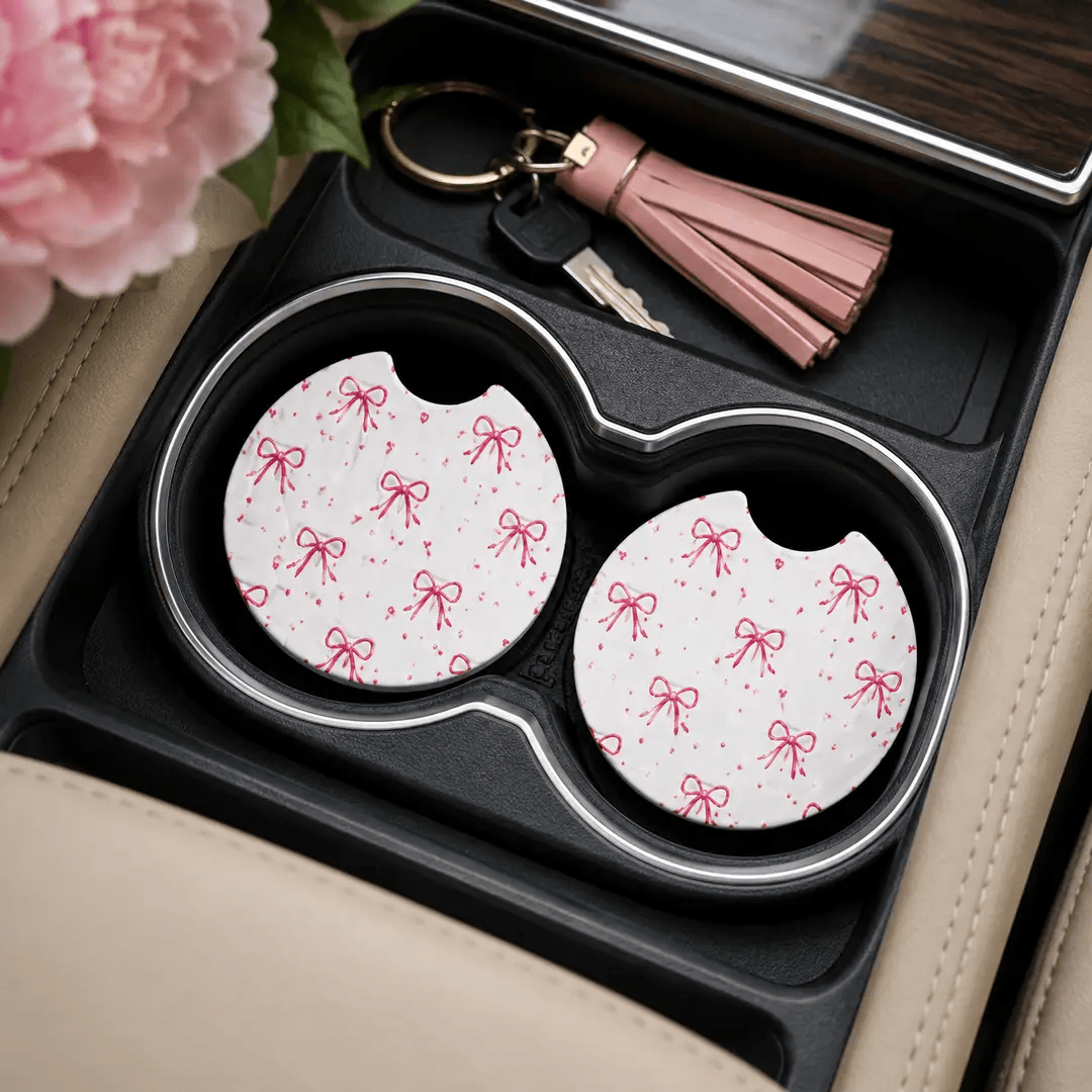 Jolitee Patterned Car Coasters, Absorbent Neoprene Cup Holder