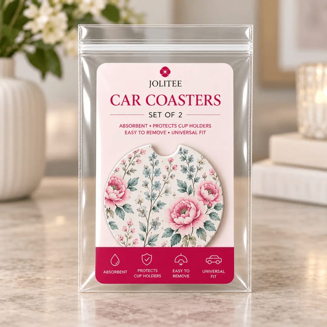 Jolitee Florals Car Coasters, Absorbent Neoprene Cup Holder