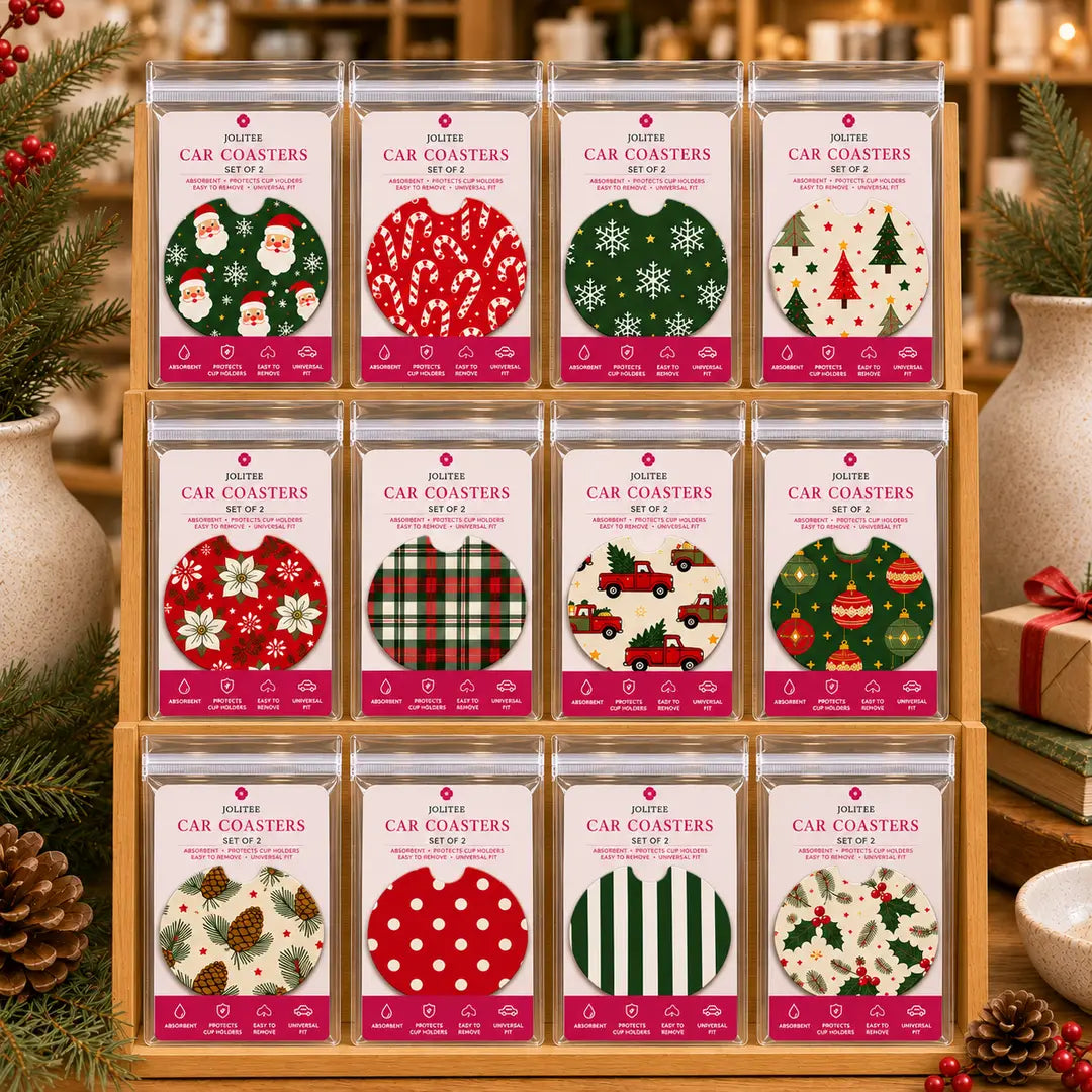 Jolitee Christmas Car Coasters, Absorbent Neoprene Cup Holder