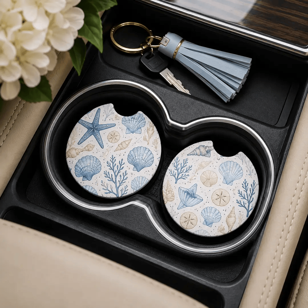Jolitee Coastal Car Coasters, Absorbent Neoprene Cup Holder