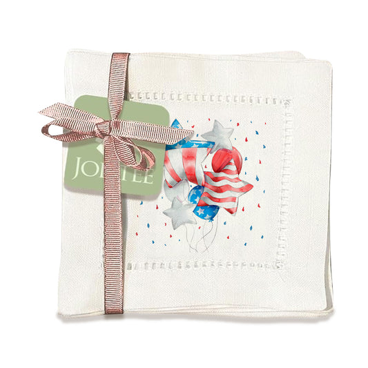 Jolitee Decorative Hemstitch Cocktail Napkins, 6"x6" Washable Linen-Like Cloth Napkins, (American Balloons)