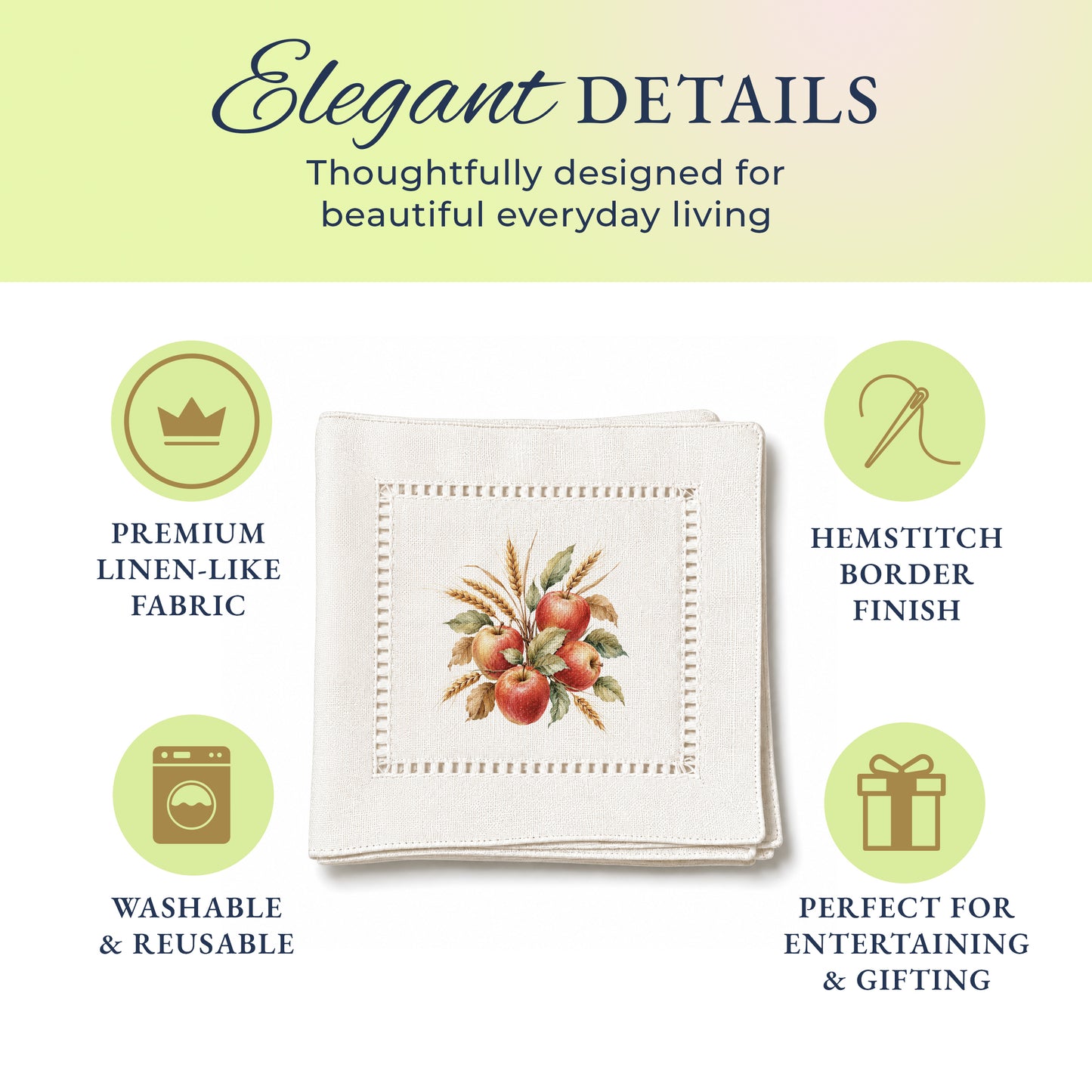 Harvest Table Apples Hemstitch Napkins