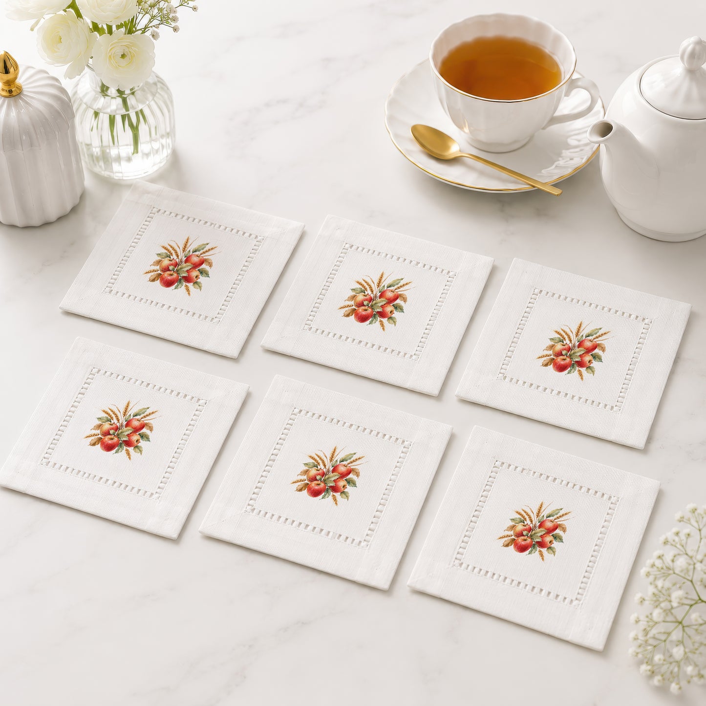 Harvest Table Apples Hemstitch Napkins