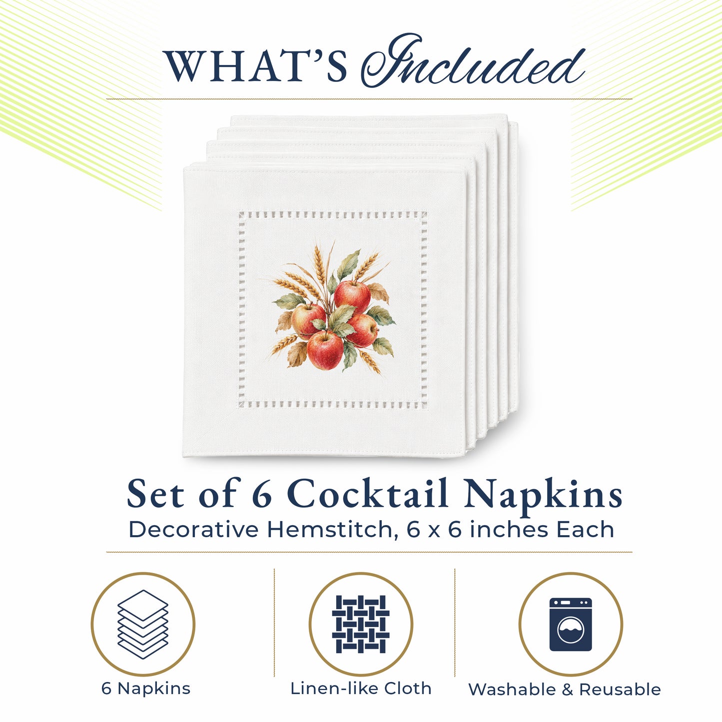 Harvest Table Apples Hemstitch Napkins