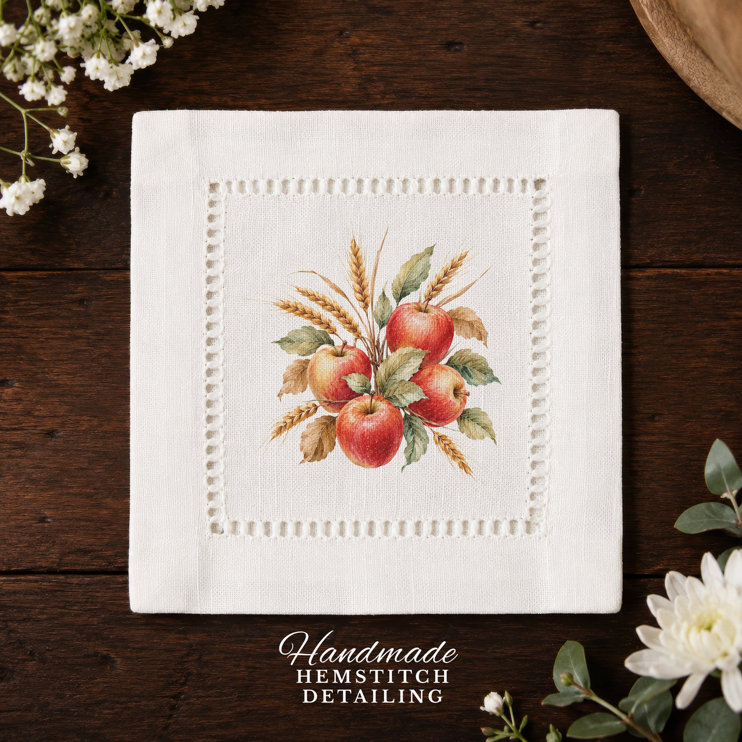 Harvest Table Apples Hemstitch Napkins