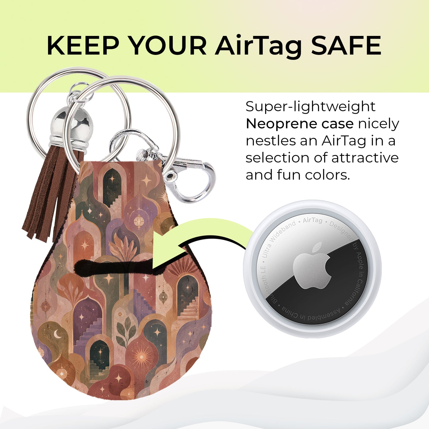 Jolitee Neoprene Case Compatible with Apple AirTag, Arabian Celestial