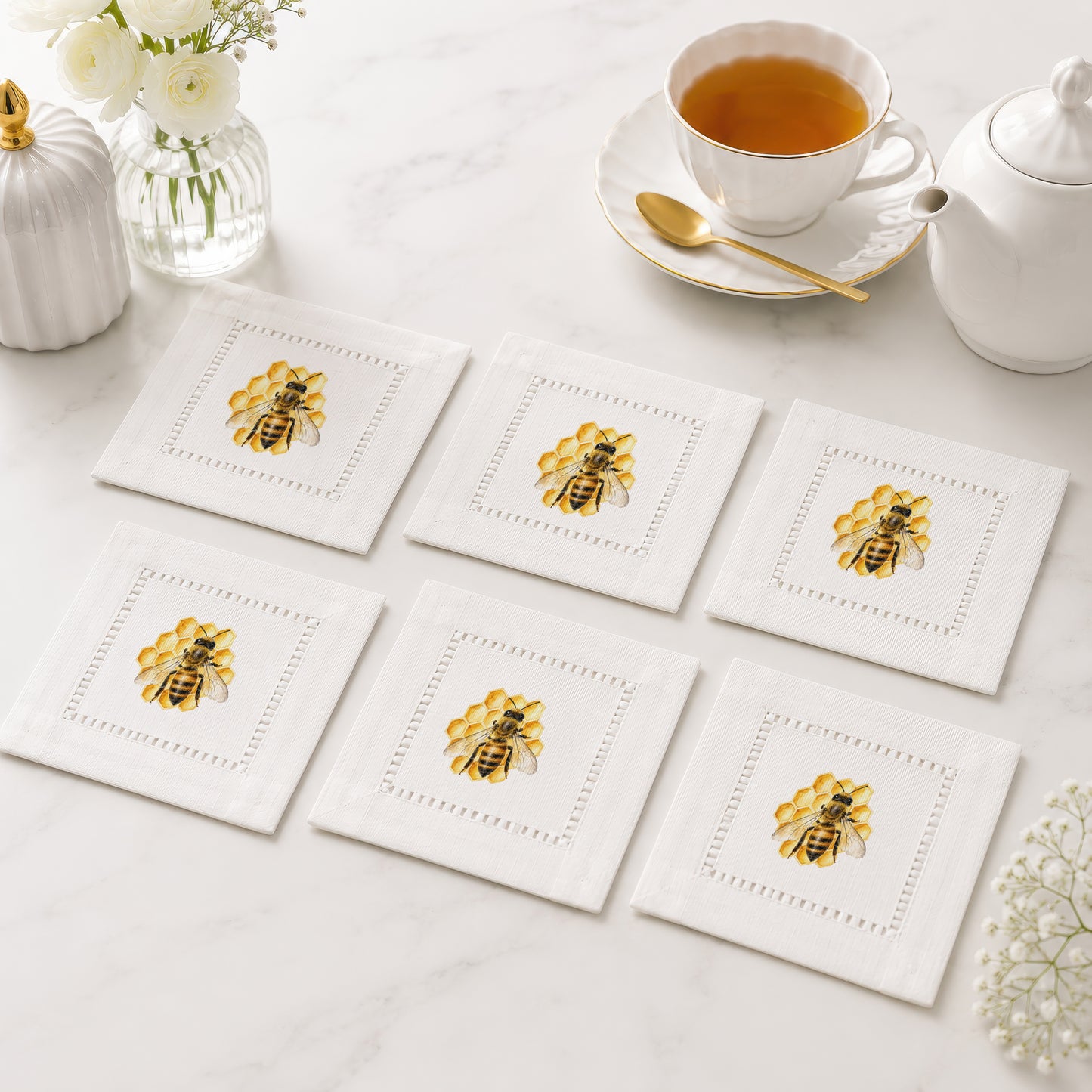 Garden Beehive Hemstitch Napkins